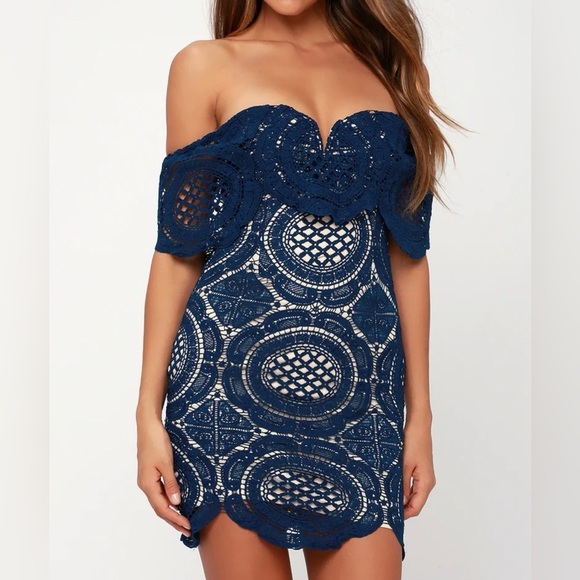 Lulus Bellissimo Navy Blue Lace Off-the-Shoulder
Bodycon Dress - Picture 4 of 8